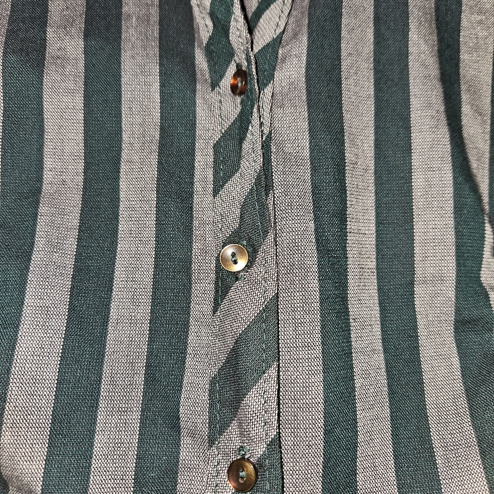Vintage 1960s Striped Green and Gret Button-Up Dress - Picture 3 of 6